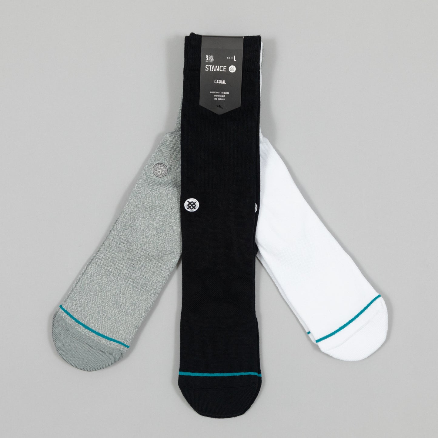 STANCE Icon 3 Pack Socks in BLACK, WHITE & GREY