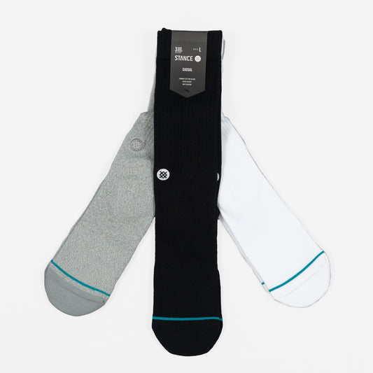 STANCE Icon 3 Pack Socks in BLACK, WHITE & GREY