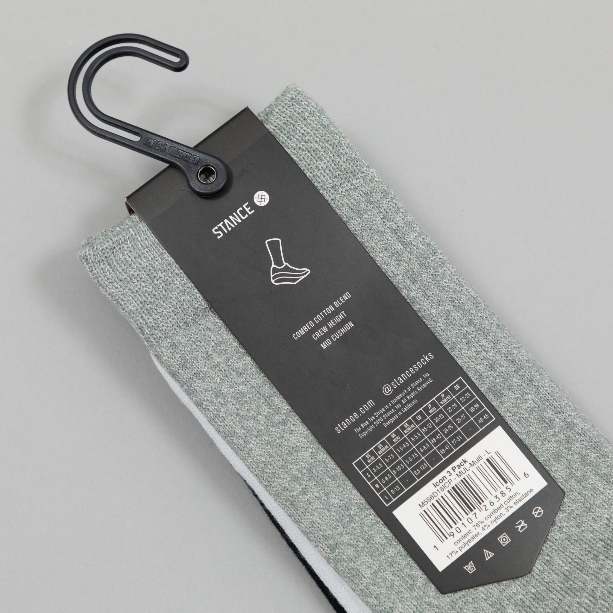 STANCE Icon 3 Pack Socks in BLACK, WHITE & GREY