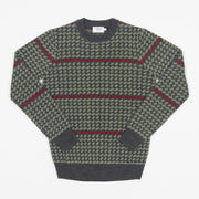 FARAH Jarrett Crew Neck Patterned Wool Sweatshirt in OLIVE GREEN