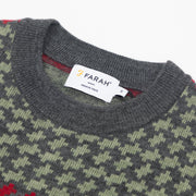FARAH Jarrett Crew Neck Patterned Wool Sweatshirt in OLIVE GREEN