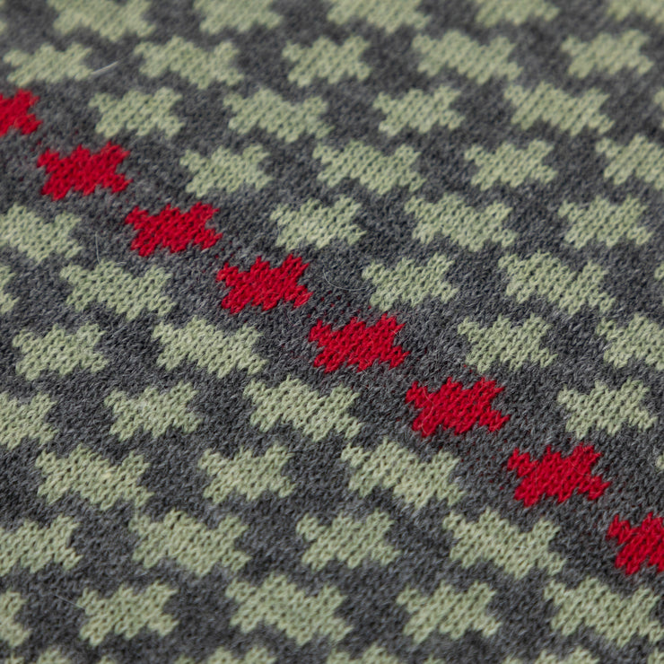 FARAH Jarrett Crew Neck Patterned Wool Sweatshirt in OLIVE GREEN