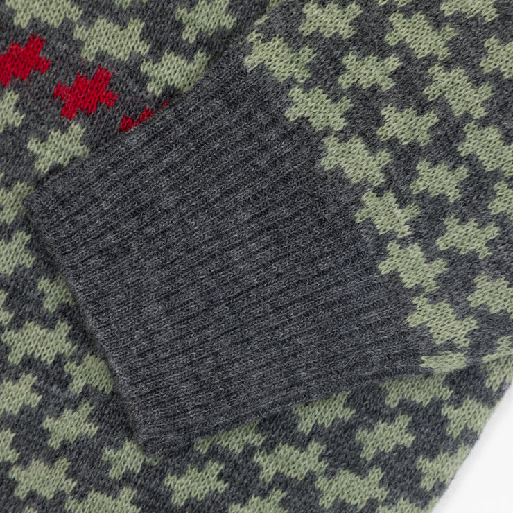 FARAH Jarrett Crew Neck Patterned Wool Sweatshirt in OLIVE GREEN
