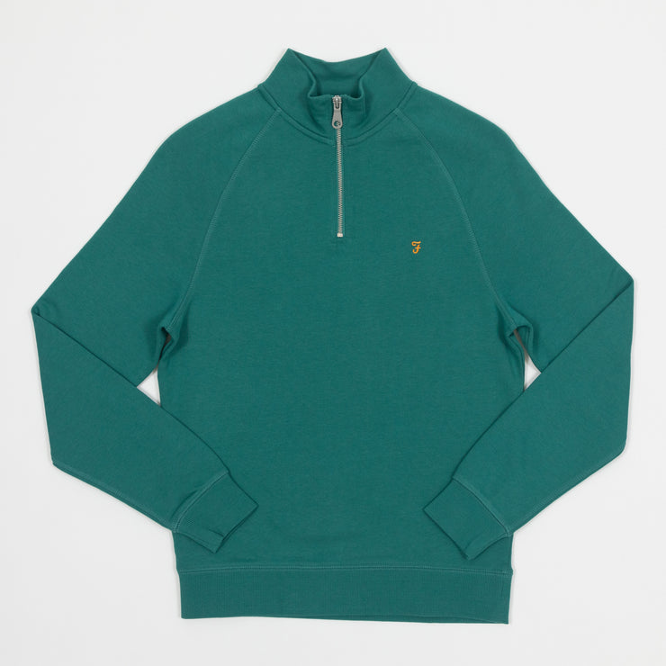 FARAH Jim Quarter Zip Sweatshirt in MALLARD GREEN