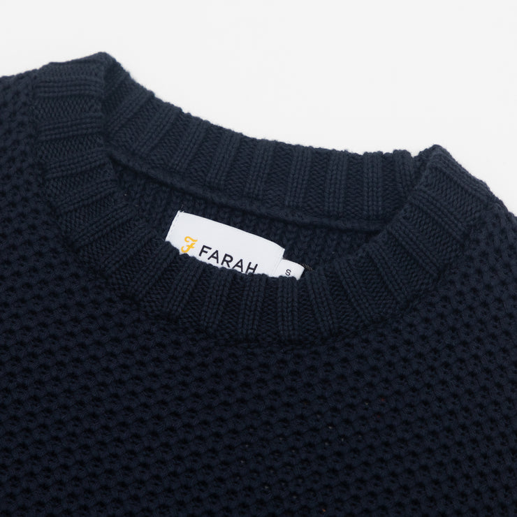 FARAH Niseko Honeycomb Knitted Sweatshirt in TRUE NAVY