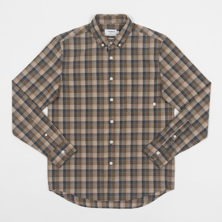 FARAH Patrick Long Sleeve Checked Shirt in BEIGE