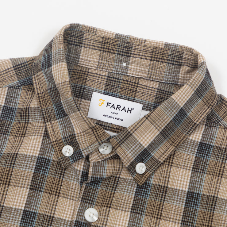 FARAH Patrick Long Sleeve Checked Shirt in BEIGE