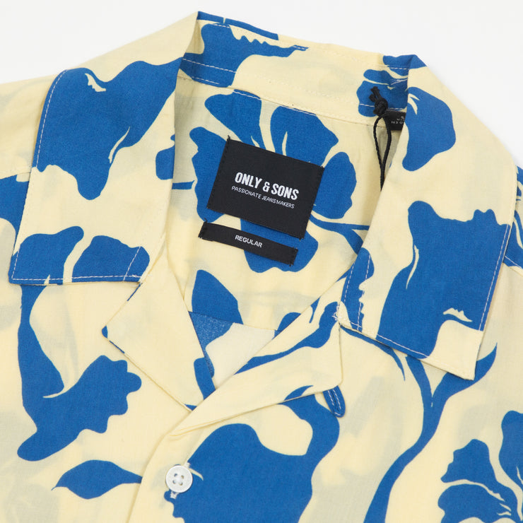 ONLY & SONS Resort Floral Shirt in OFF WHITE & BLUE