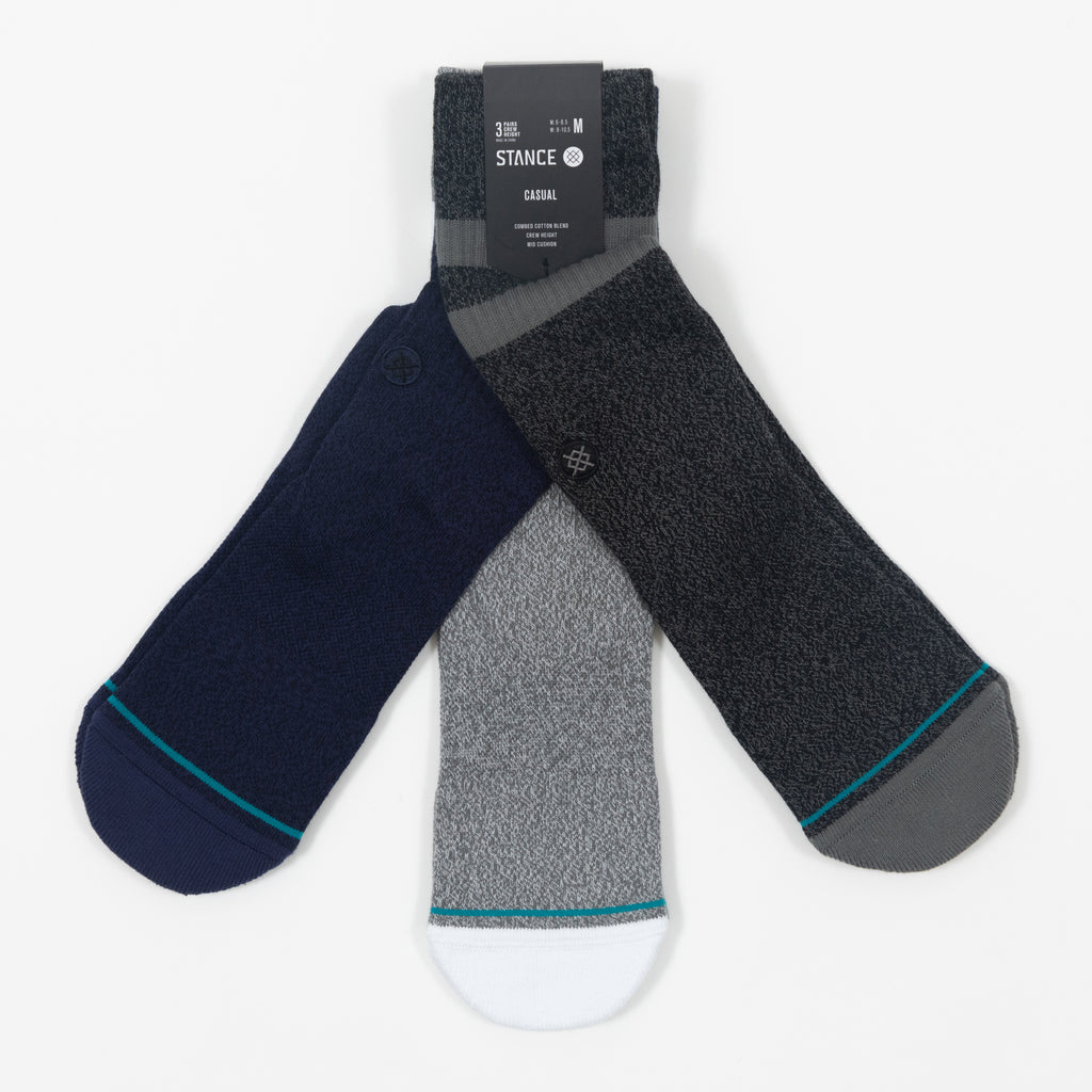 STANCE Joven 3 Pack Staple Crew Socks in GREY, BLACK & NAVY