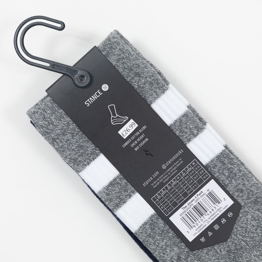STANCE Joven 3 Pack Staple Crew Socks in GREY, BLACK & NAVY