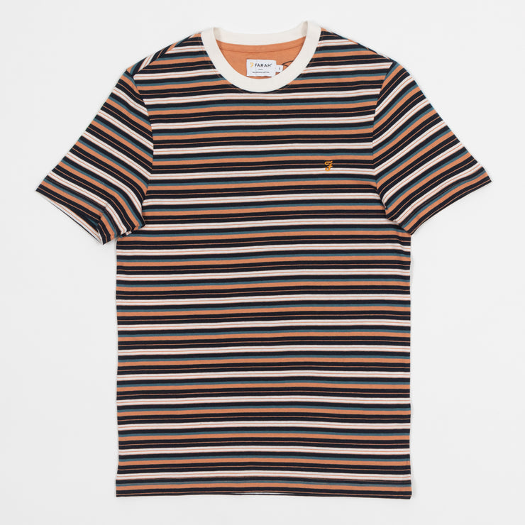 FARAH Zephyr Multi Stripe T-Shirt in MANDARIN