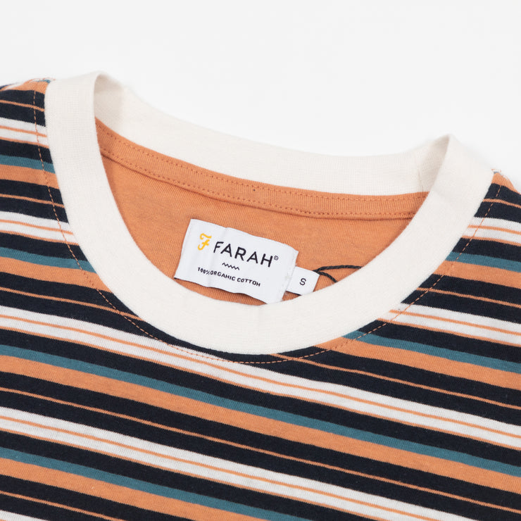 FARAH Zephyr Multi Stripe T-Shirt in MANDARIN