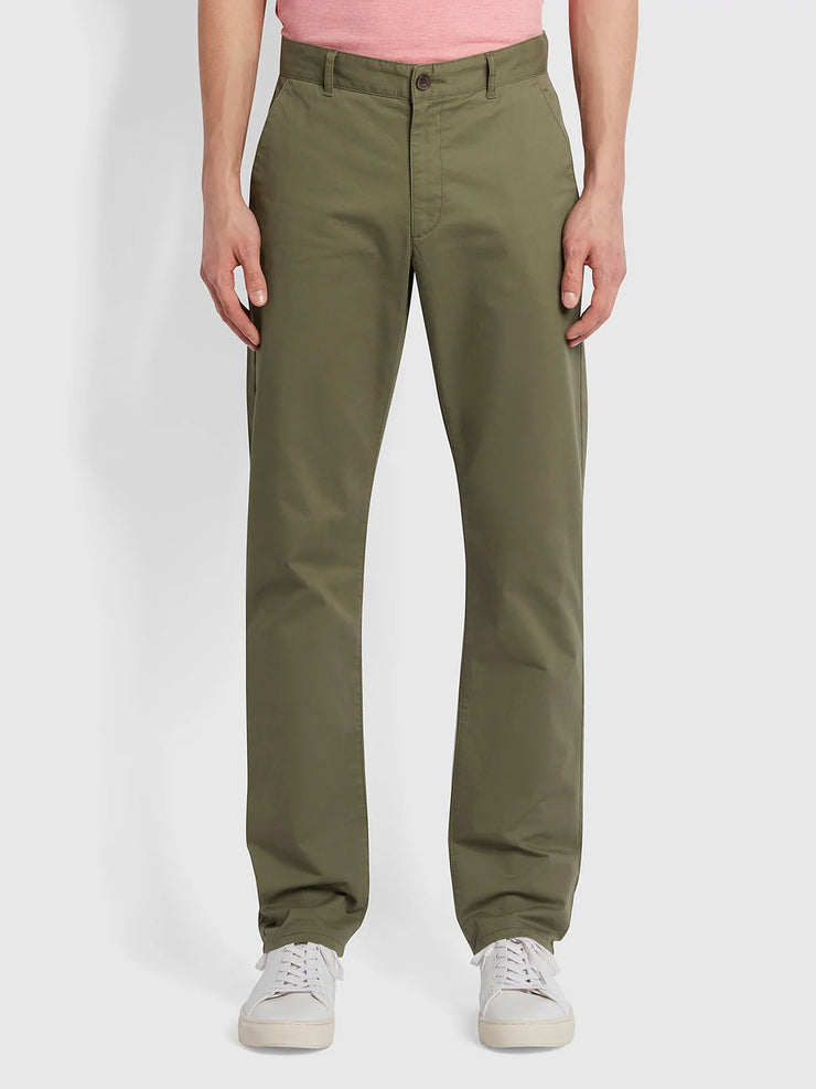 FARAH Elm Regular Fit Organic Cotton Twill Chinos in VINTAGE GREEN