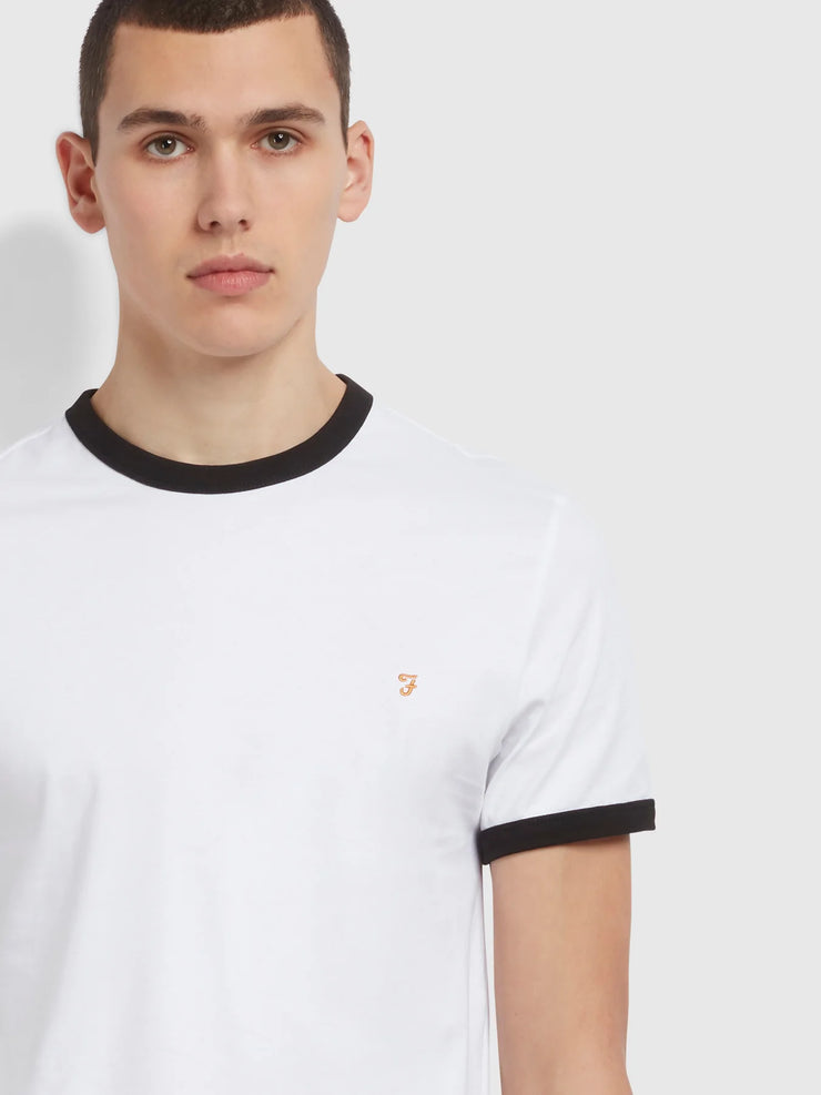 FARAH Groves Ringer Organic Cotton T-Shirt in WHITE