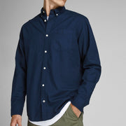 JACK & JONES Organic Cotton Slim Fit Shirt in NAVY BLAZER