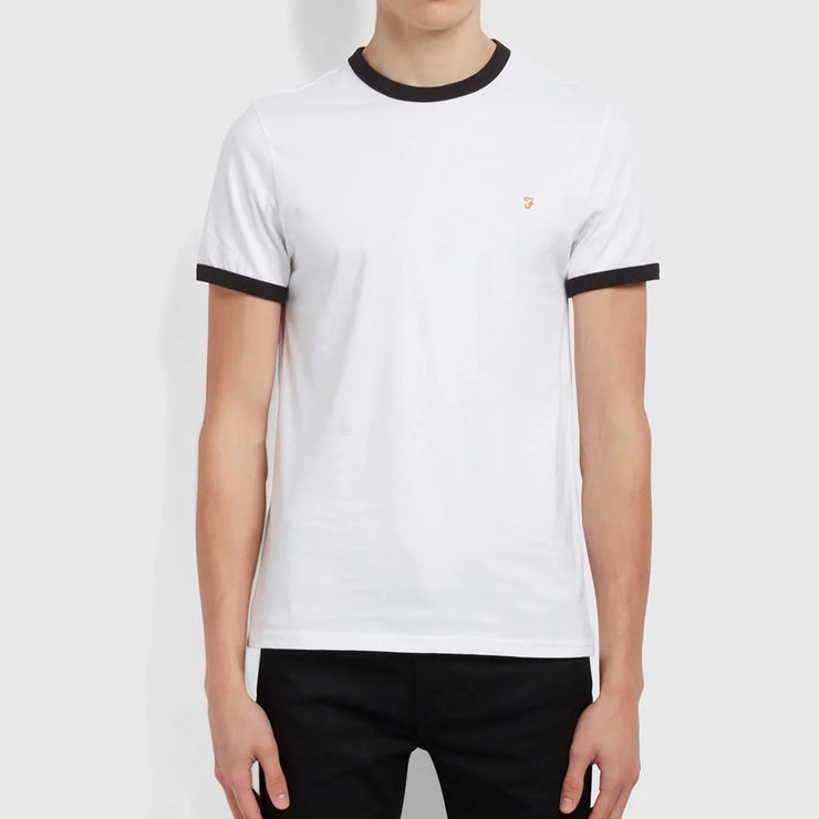 FARAH Groves Ringer Organic Cotton T-Shirt in WHITE